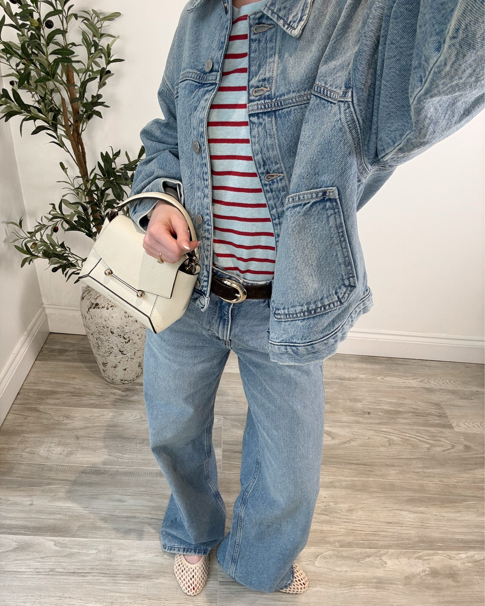 Double denim for spring 💙 

Pull & Bear, stripe tee, spring outfits, wide leg jeans, mesh flats, denim jacket 
#ad #sponsored #pullandbearcommunity 

#LTKuk #LTKspring #LTKstyletip