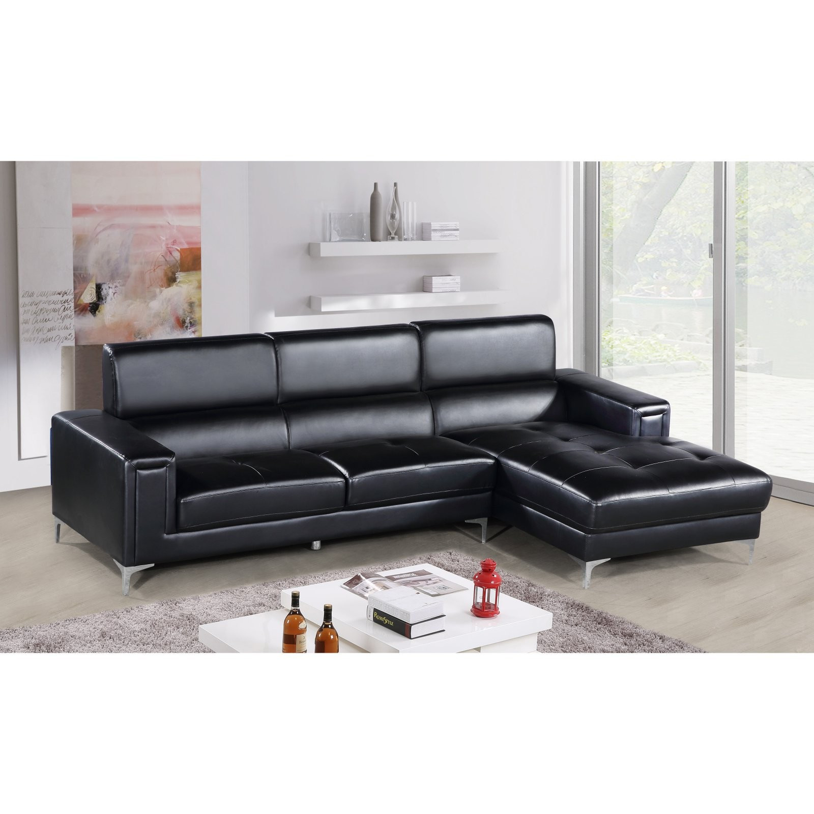 Best Master Furniture Modern Right Facing Leather Sectional Sofa | Hayneedle