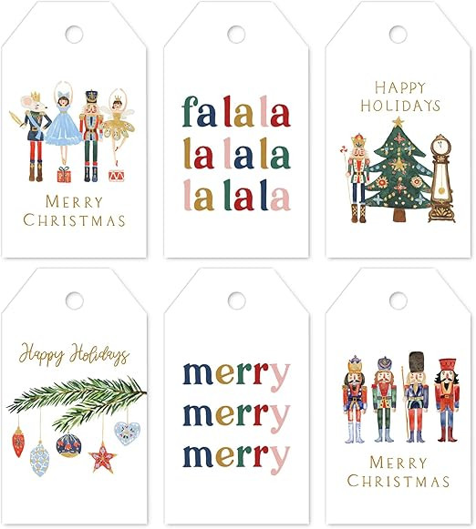 Whaline 90Pcs Nutcracker Paper Gift Tags Merry Christmas Watercolor Nutcracker Hanging Labels wit... | Amazon (US)