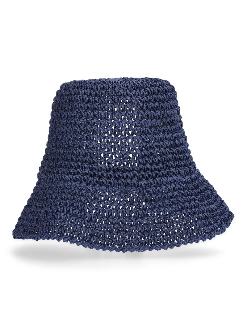 No Boundaries Straw Bucket Hat, Women's, Navy | Walmart (US)