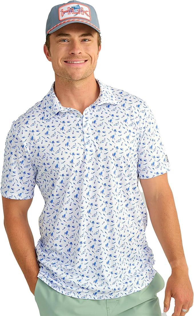 HUK Men's Pursuit Pattern, Performance Short Sleeve Polo Shirt | Amazon (US)