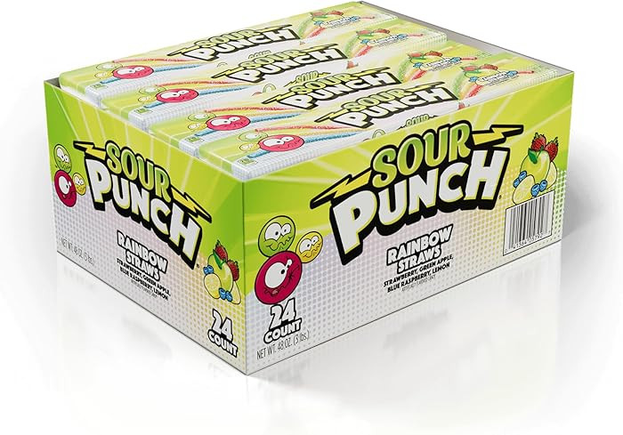 Sour Punch Straws, Rainbow Fruit Flavors, Chewy Sweet & Sour Candy, 2oz Tray (24 Pack) | Amazon (US)
