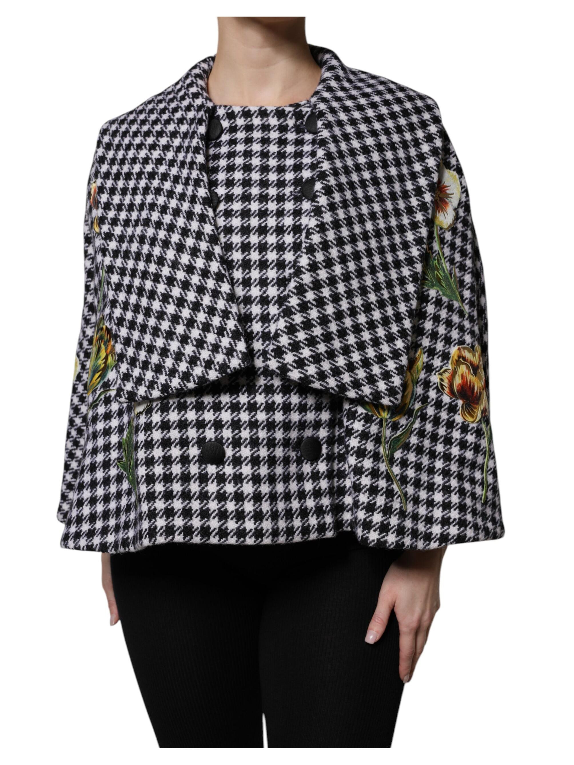 Dolce &amp; Gabbana Basic 100% Wool Solid Black Black White Monochrome Patterned Floral Cape Women's Jacket Size S | ThredUp (US)
