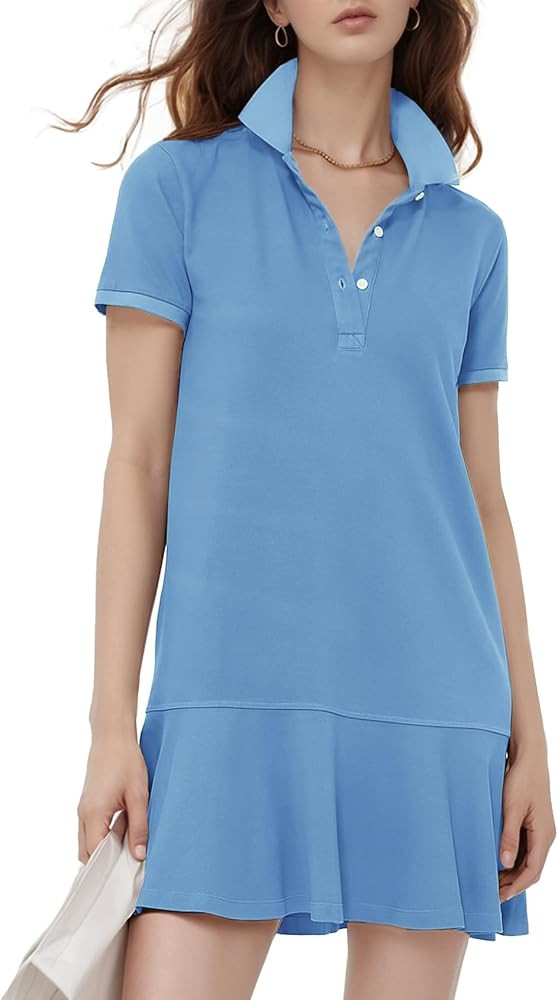 Flygo Womens Polo Dress Collared Short Sleeve Ruffle Golf Tennis T Shirt Sports Workout Mini Summ... | Amazon (US)
