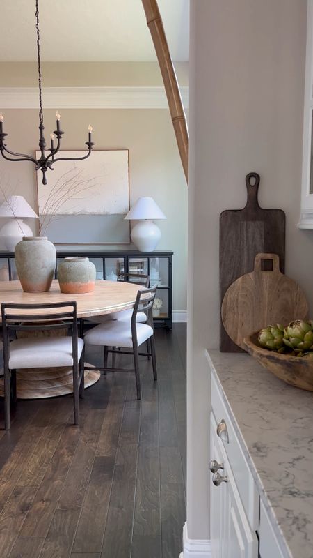 Slower views of todays reel on instagram. Everything shown in my dining room is linked. From the round dining table, to the black sideboard, to my best selling pottery barn dining chairs and light fixture, and the rustic organic vessels, rustic organic vases. check them out here. Beigewhitegray 

#LTKSeasonal #LTKstyletip #LTKhome