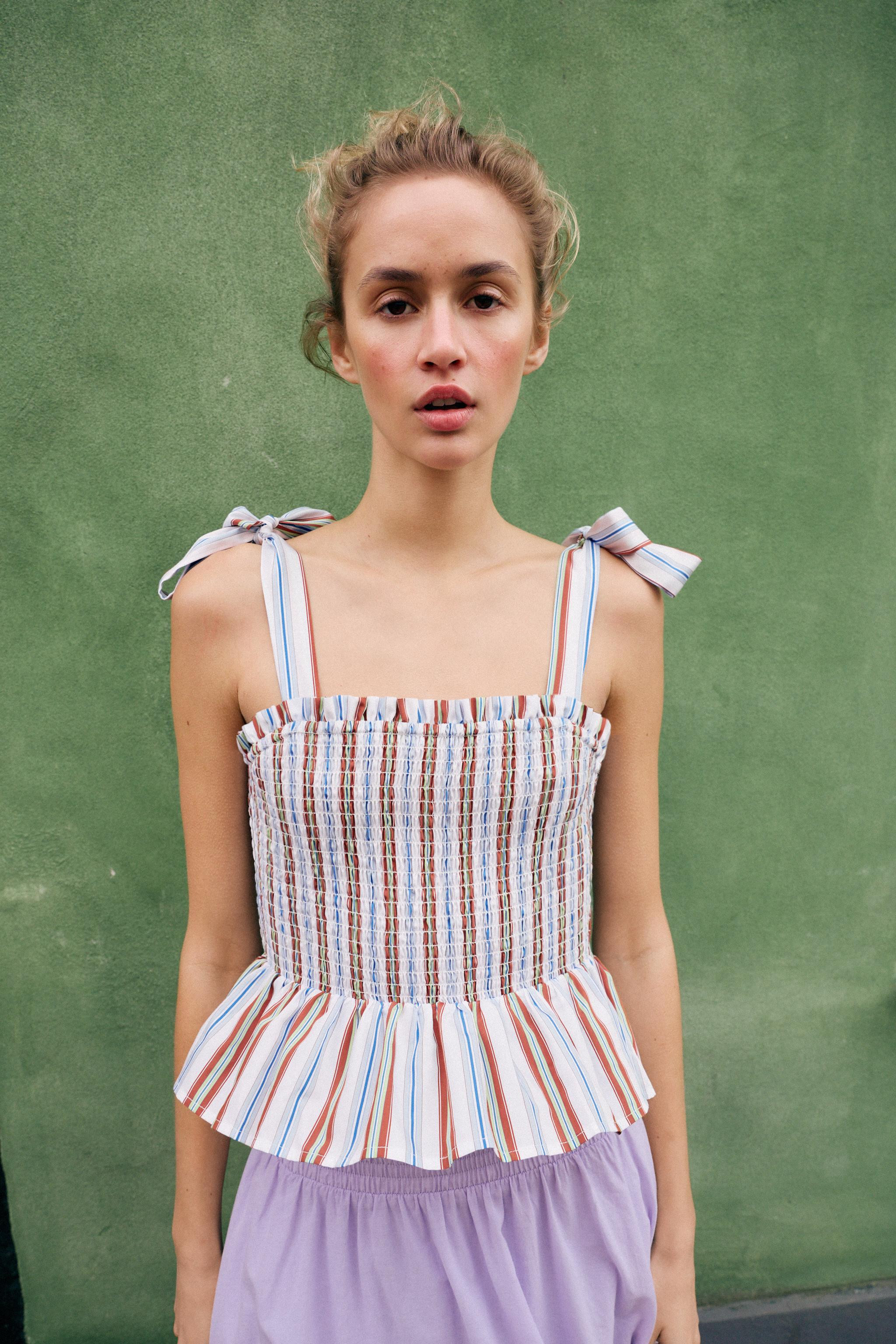 SMOCKED STRIPED TOP | Zara US