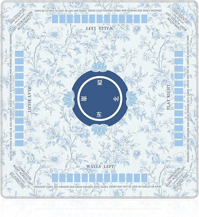 Blue Chinoiserie Floral Mahjong Mat 31.5 x 31.5 in, Vintage Pastel Blue and White Floral Anti Sli... | Amazon (US)