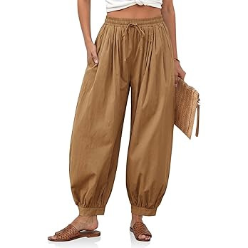 Cicy Bell Womens Baggy Pleated Harem Pants Summer Elastic High Waisted Wide Leg Balloon Cotton Lo... | Amazon (US)