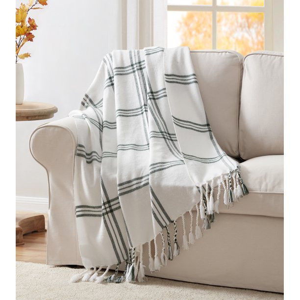 My Texas House Tatum Plaid Cotton/Acrylic Throw, 50"x 60", Green/White - Walmart.com | Walmart (US)