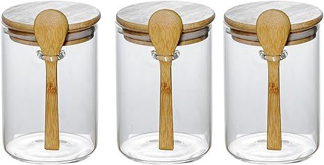 Piscepio Glass Jar Containers with Bamboo Airtight Lid Wooden Spoon Scoop Food Storage Canister C... | Amazon (US)