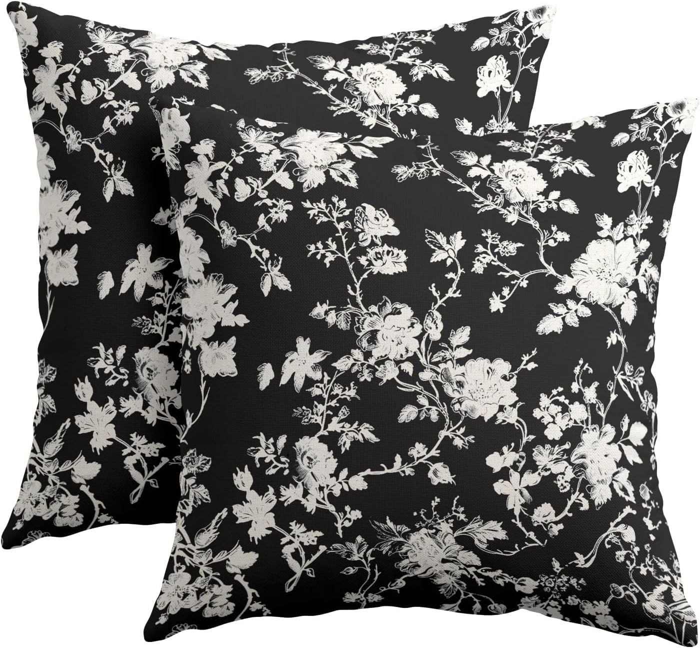 Vintage Floral Pillow Covers 18x18 Inch Set of 2 Rustic Black and White Outdoor Decorative Throw ... | Walmart (US)
