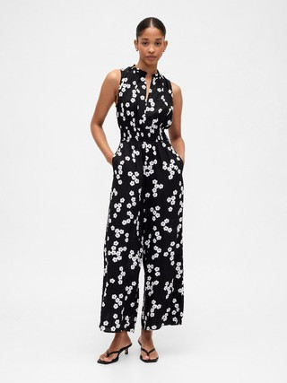 Smocked Wide-Leg V-Neck Jumpsuit | Gap Factory