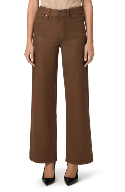 PAIGE Anessa Luxe Coating High Waist Wide Leg Jeans in Cognac Luxe Coating at Nordstrom, Size 26 | Nordstrom