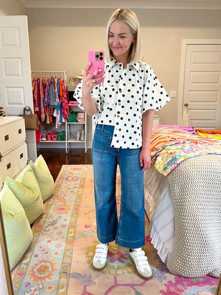 Polkadot top (size XS, exchanging for XXS) / cropped denim pants (size 24 petite, wish I did regular) / velcro sneakers (size 38, size up a whole) / mom style / everyday outfit 

#LTKSeasonal