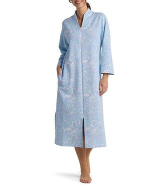Quilt In Knit 3/4 Sleeve V-Neck Paisley Print Zip-Front Long Robe | Dillard's