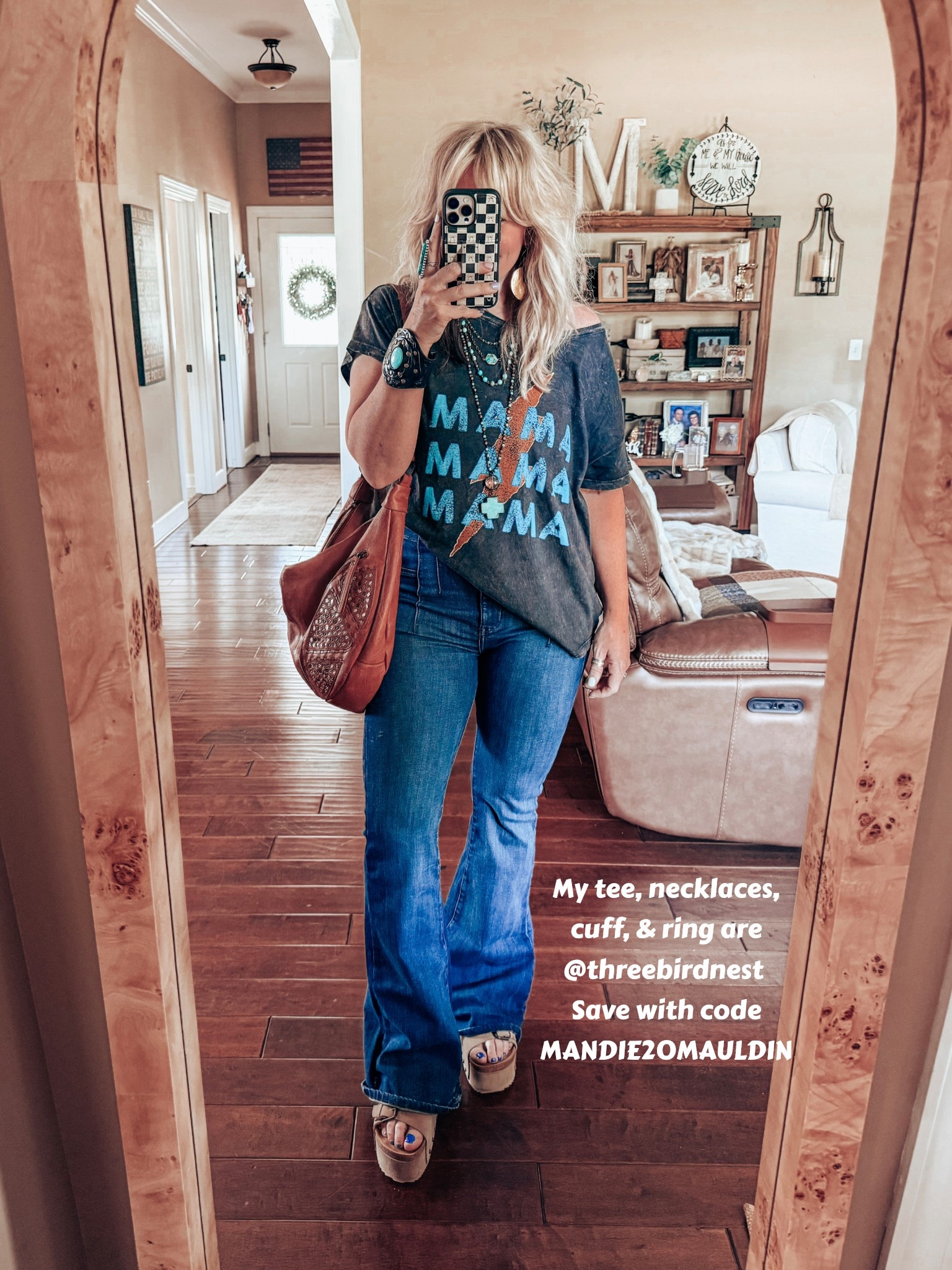 This mama fit is perfect for Mother’s Day or going out with your family to celebrate. 
⚡️Mama tee - M @threebirdnest save with code MANDIE20MAULDIN 🔗 https://collabs.shop/i47ybd
🩵My cuff, ring, and necklaces are also @threebirdnest save with code 
MANDIE20MAULDIN 
✨My earrings are @twistedsilver save with code MANDIE20 
👖Jeans - Size 29 
👡Sandals - true to size 


#LTKOver40 #LTKStyleTip #LTKSaleAlert