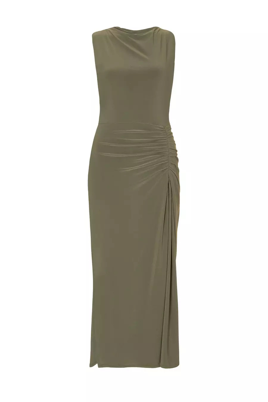 Khaki Ruched Bodycon Midaxi Dress | Quiz Clothing