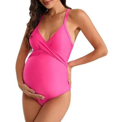 Womens Maternity Swimsuits Wrap Front Sling Swimwear One Piece Adjustable Crossback Swimsuits Str... | Target