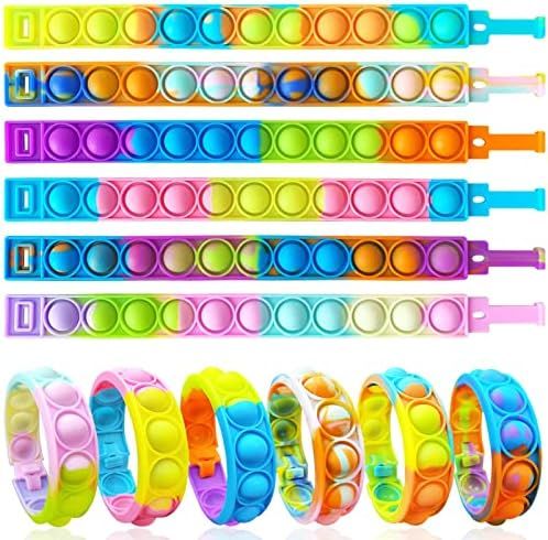 ZNNCO 12PCS Push Pop Fidget Toy Fidget Bracelet, Durable and Adjustable, Multicolor Stress Relief... | Amazon (US)