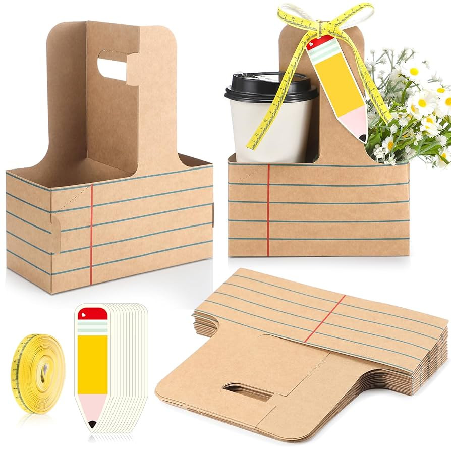 24 Set Back to School Appreciation Gifts 2 Cup Drink Carrier with Handle Kraft Cardboard Cup Hold... | Amazon (US)