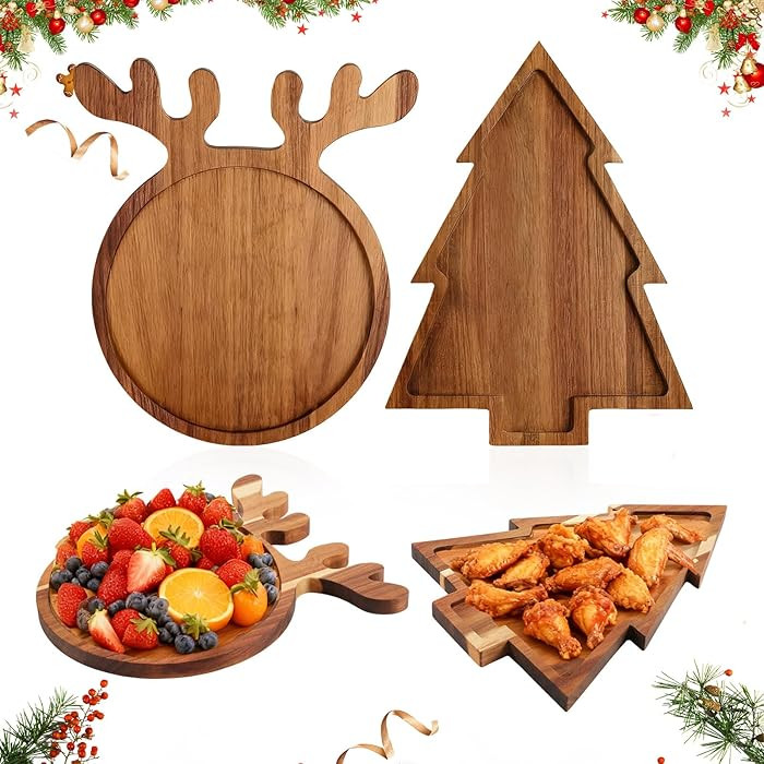 2 Pcs Christmas Charcuterie Boards, Antler & Christmas Tree Wooden Cutting Board with Handle, Aca... | Amazon (US)