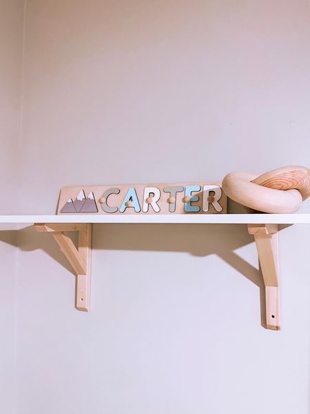 Cute customizable name puzzle. I got this as a gift from my daughter to my son. 

Nursery shelves are from Amazon as well as boho chain link decor 

#LTKbaby #LTKkids #LTKbump