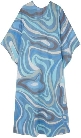 Beautiful Printed Sky Blue Color Soft Silk Printed Kaftan for Women one Size Kaftan Pattern Kimon... | Amazon (US)