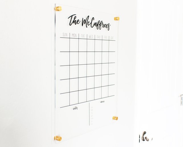 Clear Acrylic Calendar Dry Erase, Custom Minimalist, Floating Calendar on Standoffs, chic, family, p | Etsy (US)
