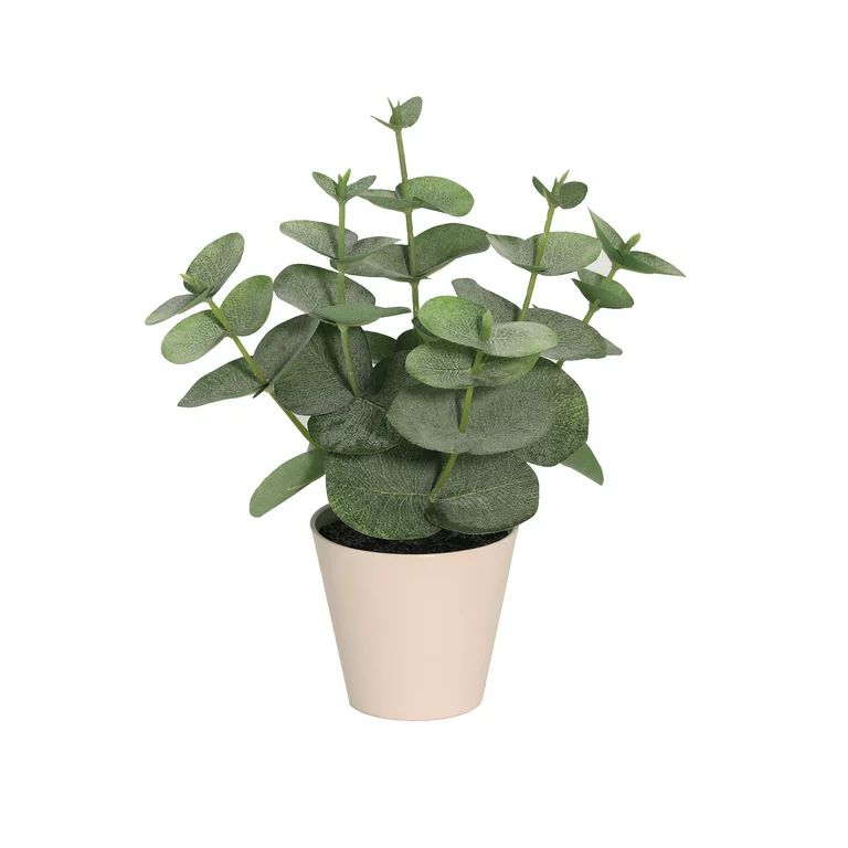 Mainstays 9" Artificial Eucalyptus Plant in Tan Planter Pot | Walmart (US)