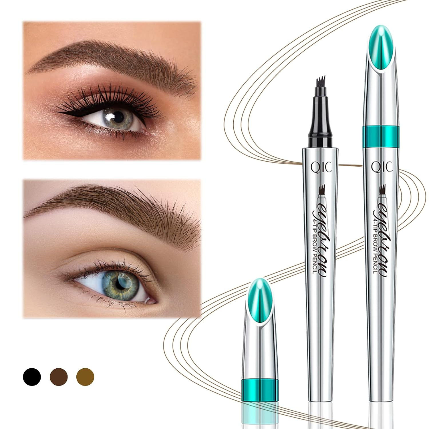 Microblading Eyebrow Pen,Waterproof liquid Eyebrow Pencil with 4 Micro-Fork Tip,Fine Sketch Micro Tattoo Ink Brow Pen Creates Natural Hair Like Eyebrows Last 24H (Light Brown) | Amazon (US)