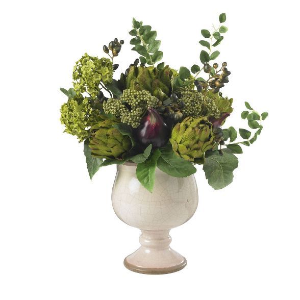15" x 17" Artificial Artichoke and Hydrangea Flower Plant Arrangement in Planter - Nearly Natural | Target