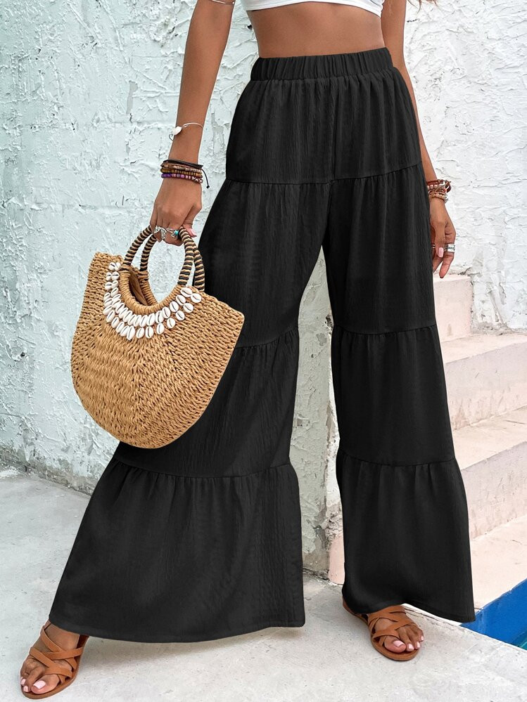 Breezaya Ruffle Hem Wide Leg Pants Fall Cloth For Women | SHEIN