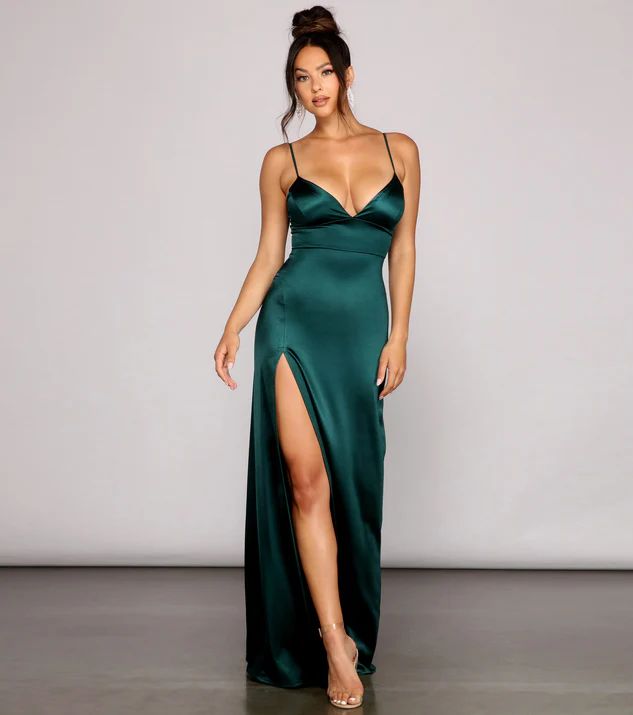 Carmen High-Slit Satin Formal Dress | Windsor Stores