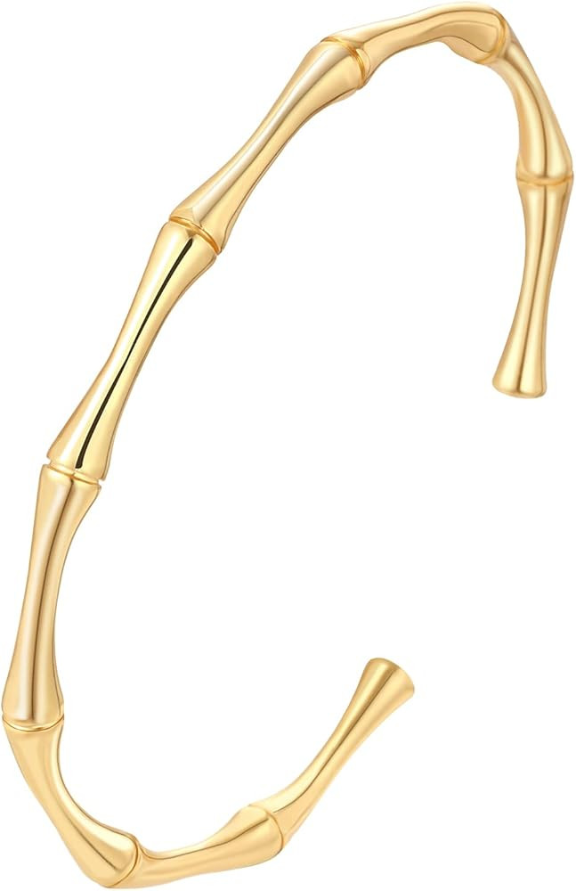 Gold Plated Bangle Bracelets for Women Adjustable Charm Bracelets Cute Bamboo Design Gold Bracele... | Amazon (US)