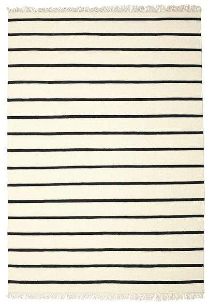 Click for more info about RugVista Dhurrie Stripe - White/Black Rug 7'3"x10'6" (220x320 cm) Modern Carpet