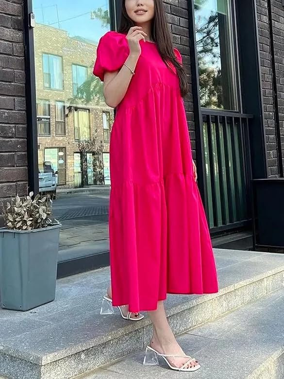 Crewneck Puff Swing Dress  | Amazon (US)