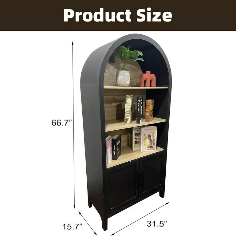 MINESTIA 66.7" Tall Arched Bookshelf with Storage Cabinet, Mid-Century Modern 3-Tier Arched Cabin... | Walmart (US)