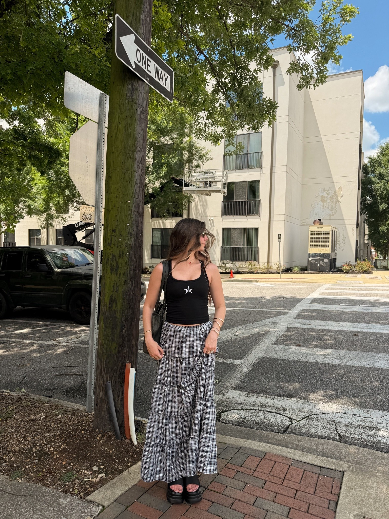 Current formula for surviving the heat: a good tank, a breezy maxi skirt, and accessories that do all the talking ☀️
This gingham skirt is giving European summer, countryside picnics, and effortless weekend style. Definitely one of those outfits I'll be repeating all season long.


gingham maxi skirt outfit, black tank outfit, european summer style, modern cottagecore outfit, feminine summer fashion, effortless chic outfit, city girl summer outfit, tiered maxi skirt styling, casual elegant outfit, farmers market outfit, brunch outfit inspiration, minimalist summer style, coastal grandmother aesthetic, romantic summer fashion, old money summer outfit, everyday chic outfit, soft girl style, pinterest outfit inspiration, vacation outfit ideas, timeless summer fashion

#LTKdayinmylife #LTKgrwm #LTKootd