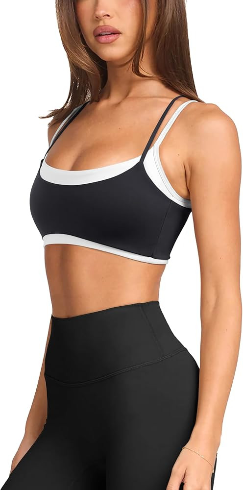 LASLULU Womens Double Layered Sports Bra Adjustable Spaghetti Straps Sexy Scoop Neck Wireless Pad... | Amazon (US)