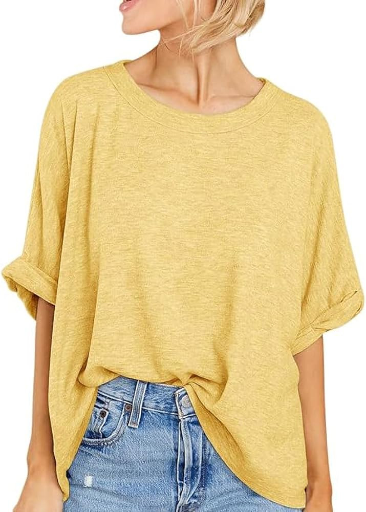 Langwyqu Womens Tops Oversized Tshirts Summer Short Sleeve T Shirts Casual Loose Fit Basic Tees | Amazon (US)