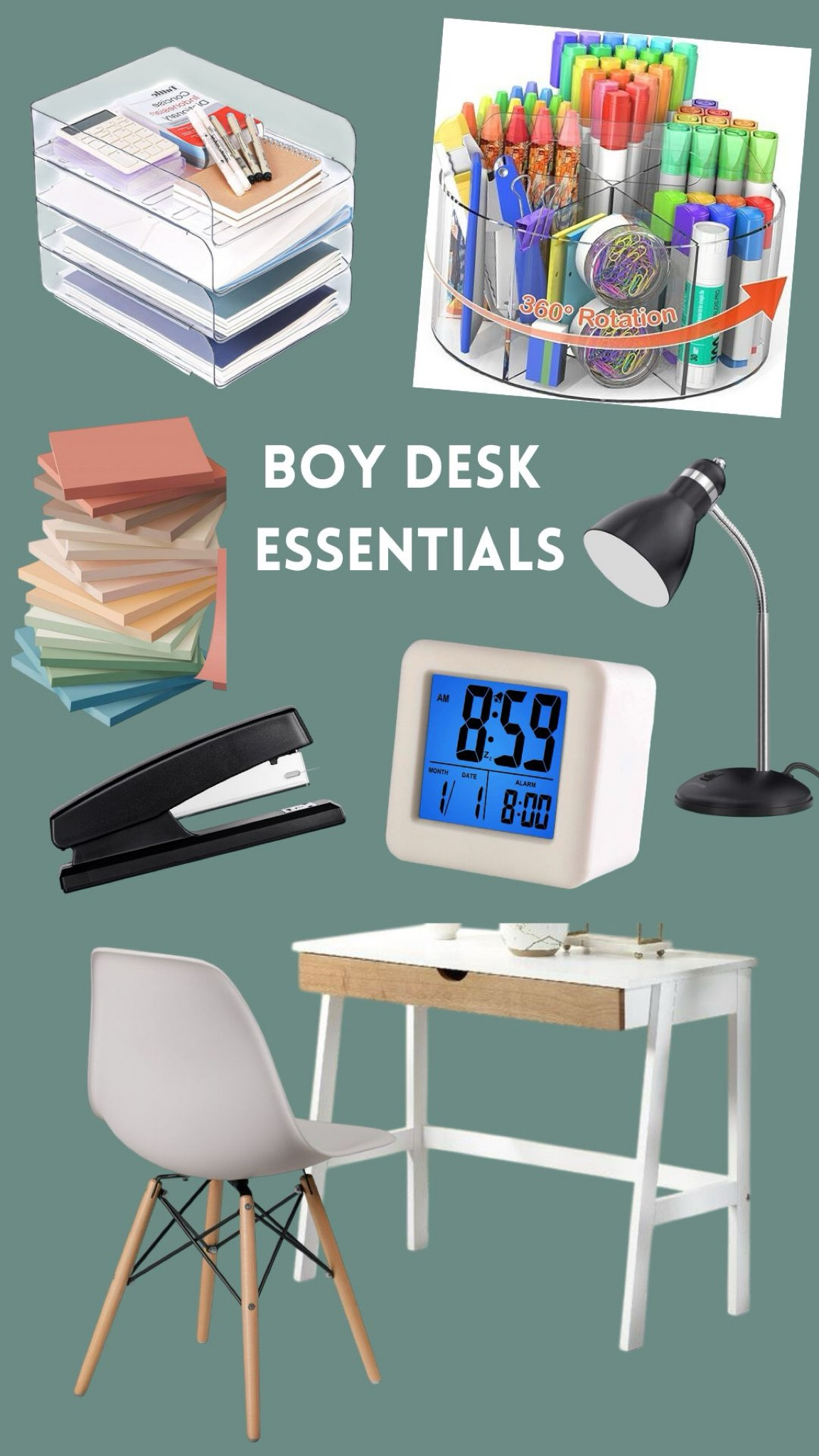 Working on our 9-year old son’s bedroom! Gathering all the Boy Desk Essentials for James’ room! We grabbed a timeless chair and desk for his space - this desk chair is sturdy and great for kids! James is really into comic book creation so some essentials include: a stackable letter tray, a rotating pen organizer, a stapler and sticky notes! He also loves reading so we grabbed a classic desk lamp and added a simple alarm clock! He is beyond excited and spends a lot of time in his new space! 

Boy Bedroom
Kid Bedroom
Boy Desk
Kid Desk

#LTKFamily #LTKHome #LTKKids