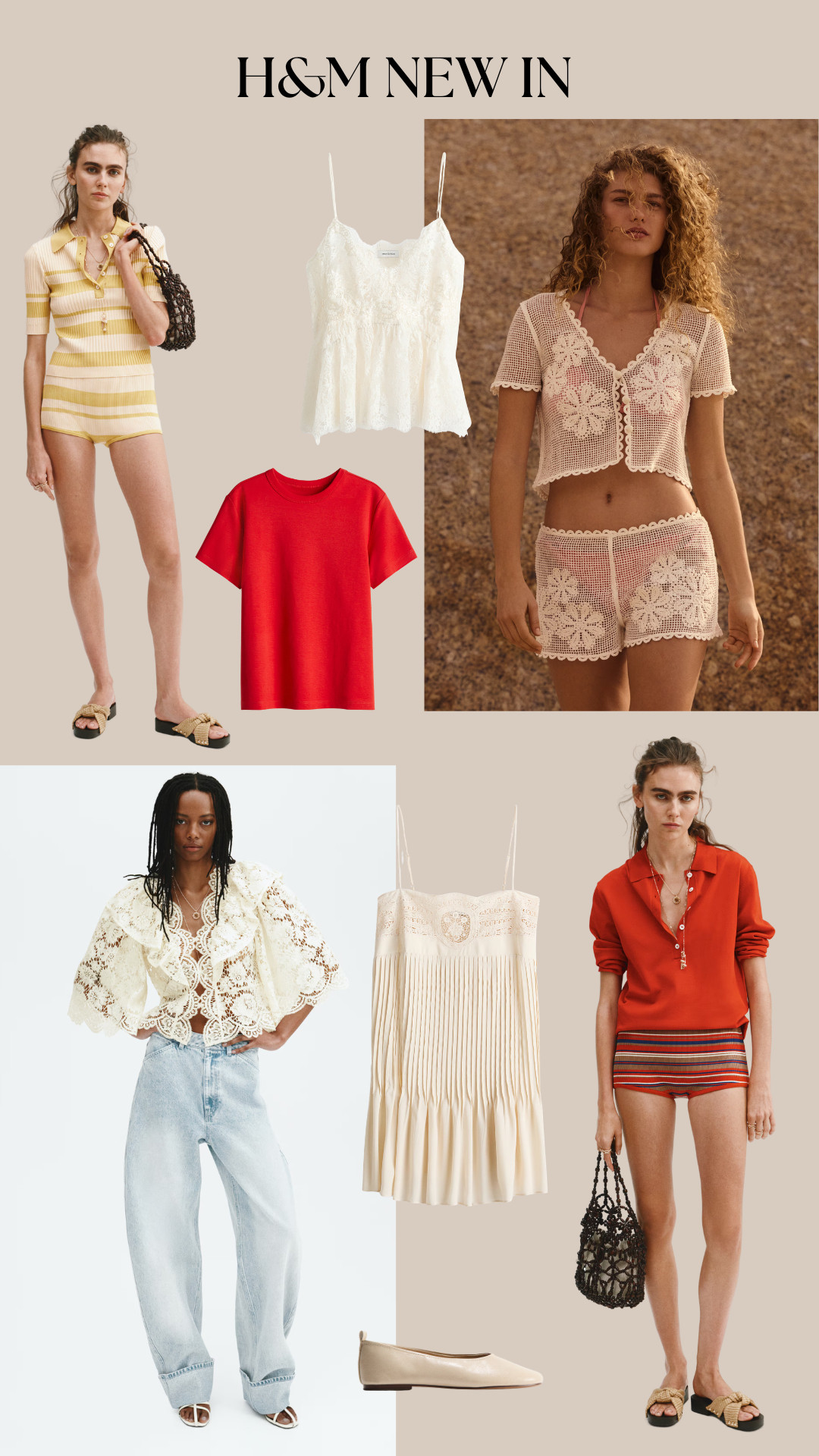 Current H&M Favourites
Lace Top, Crochet Co-ord, Beach outfit, Striped shorts, spring colours, red top, striped co-ord, leather ballet flats 

 #LTKspring #LTKdatenight #LTKtravel