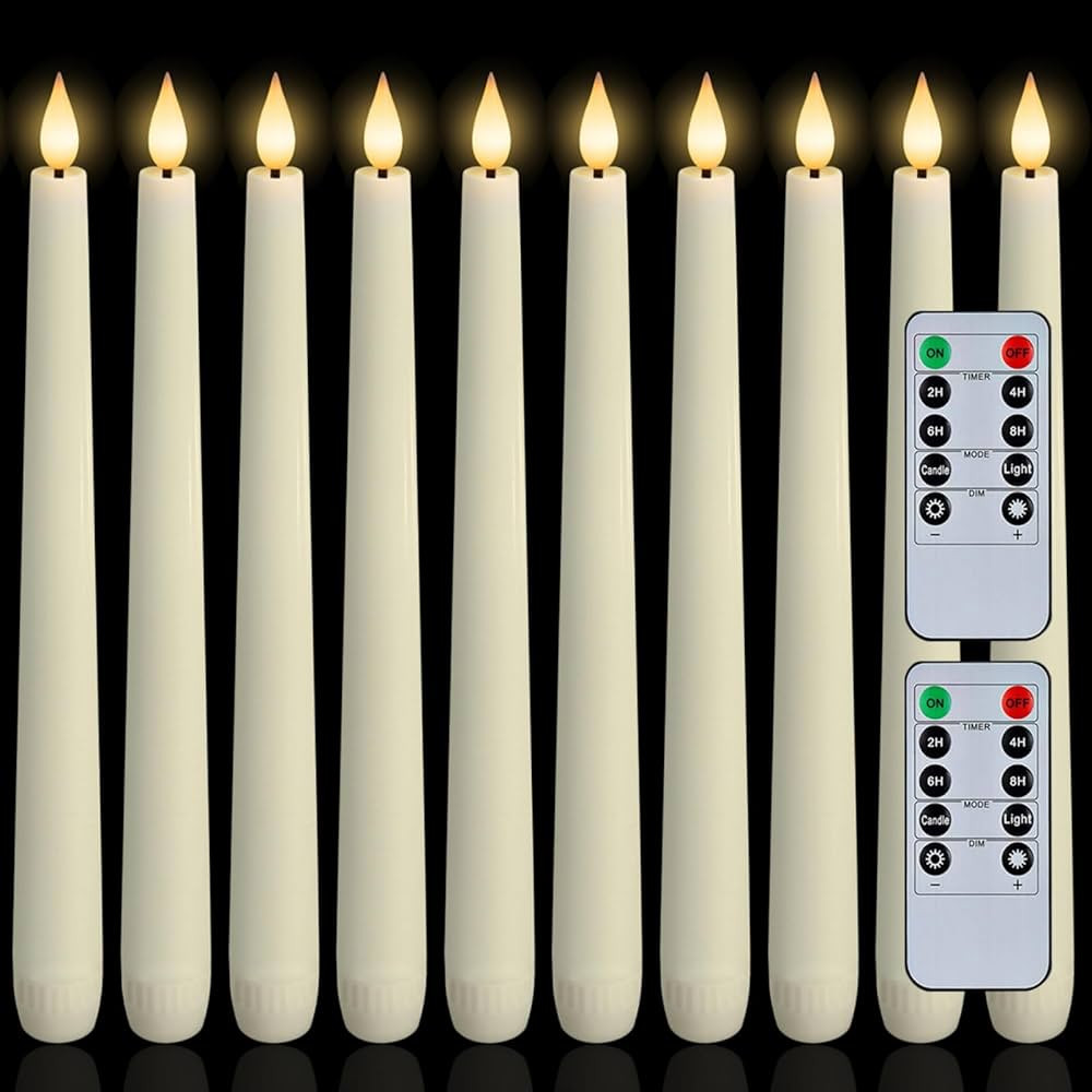 Homemory 12 Pcs Waxy Flameless Taper Candles with Remote, Led Flameless Candlesticks Classic Tall... | Amazon (US)