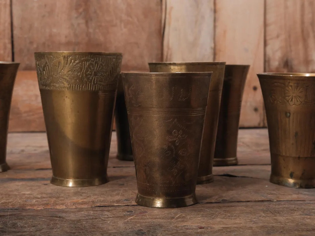Vintage Engraved Brass Lasi Cup | Rustic Barware Tumbler | Decorative Brass Vessel | Etsy (US)