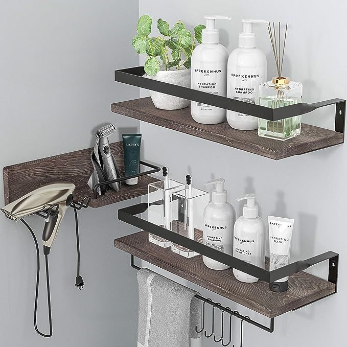 LYNNC 3 in 1 Rustic Floating Shelves, Decorative Storage Shelves with Towel Bar, Wall Mounted She... | Amazon (US)