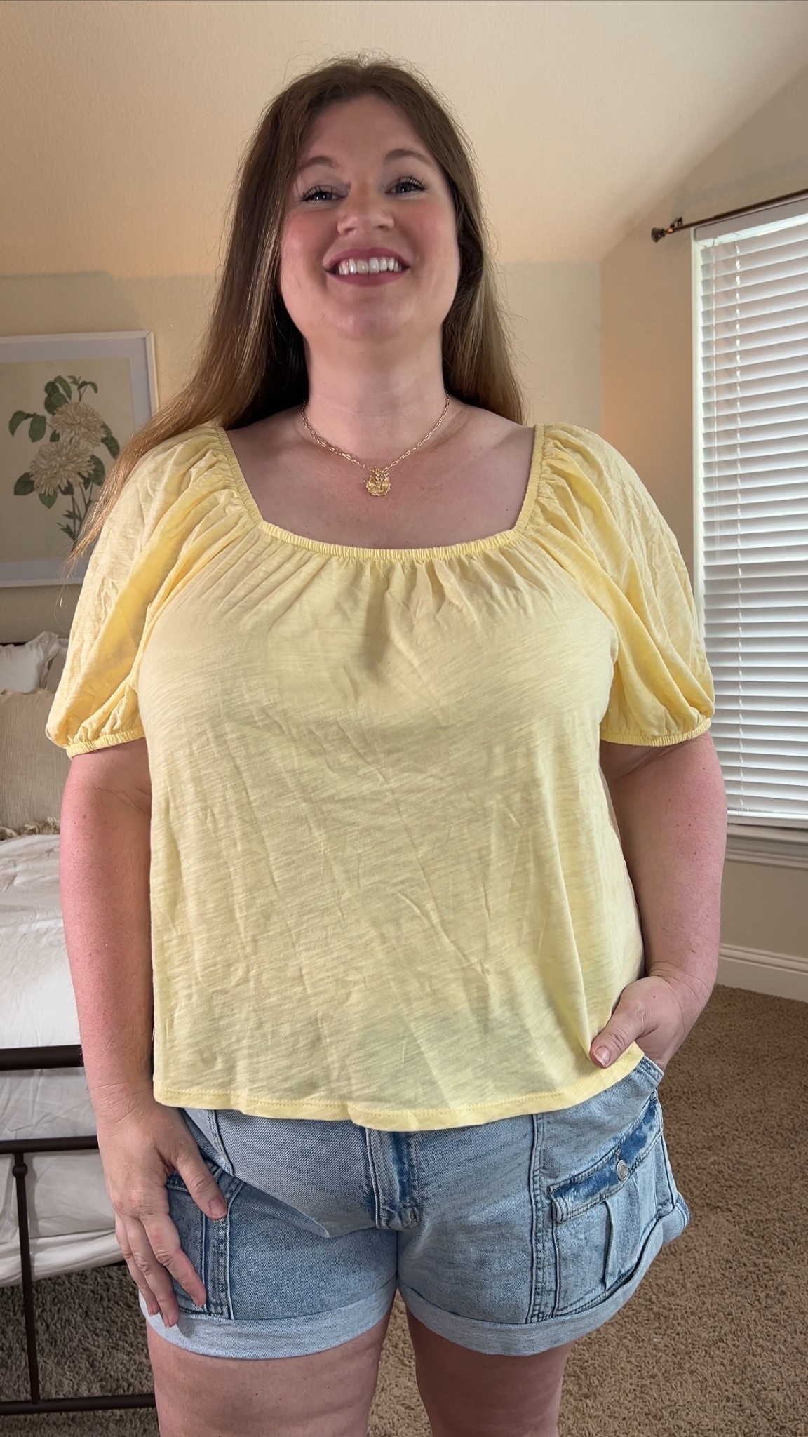 Butter yellow and a square neckline 👏 

Summer shirt, summer outfit, casual

#LTKPlusSize #LTKFindsUnder50 #LTKSummerEdit