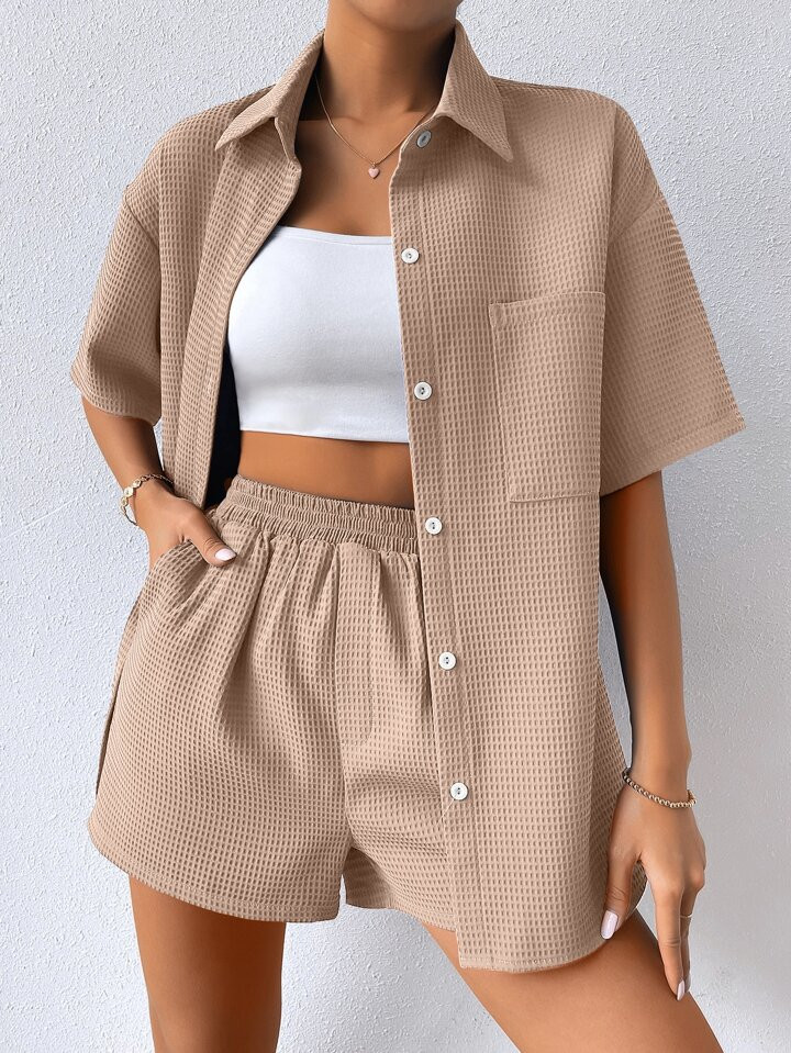 SHEIN MOOSTA Drop Shoulder Pocket Patched Shirt & Shorts | SHEIN