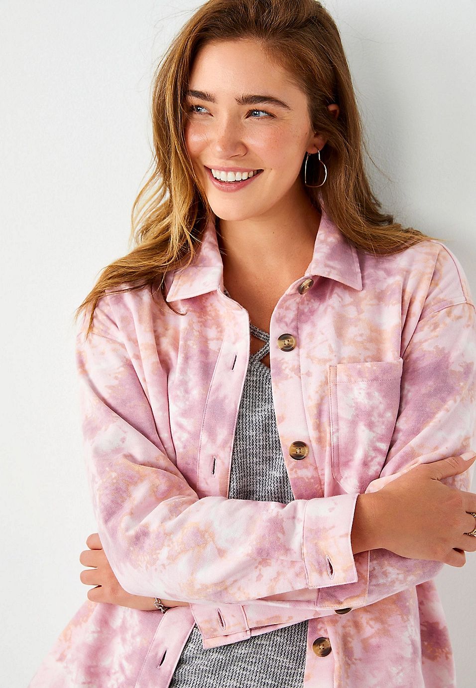 Pink Tie Dye Oversized Shacket | Maurices