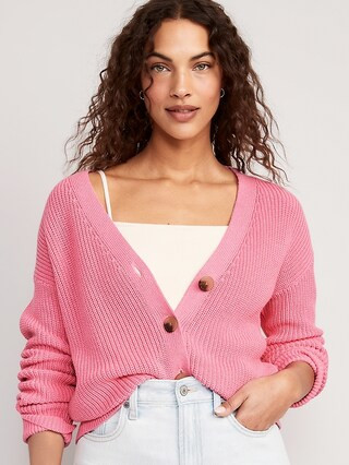 Lightweight Cotton and Linen-Blend Shaker-Stitch Cardigan Sweater for Women | Old Navy (US)