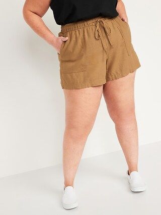 High-Waisted Linen-Blend Tie-Front Plus-Size Utility Shorts -- 5-inch inseam | Old Navy (US)